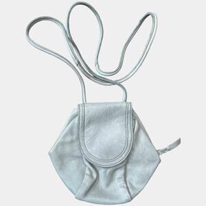 Cut'n Paste Pearl Sage Green Leather Mini ANTHROPOLOGIE Crossbody Bag  8" x 7"